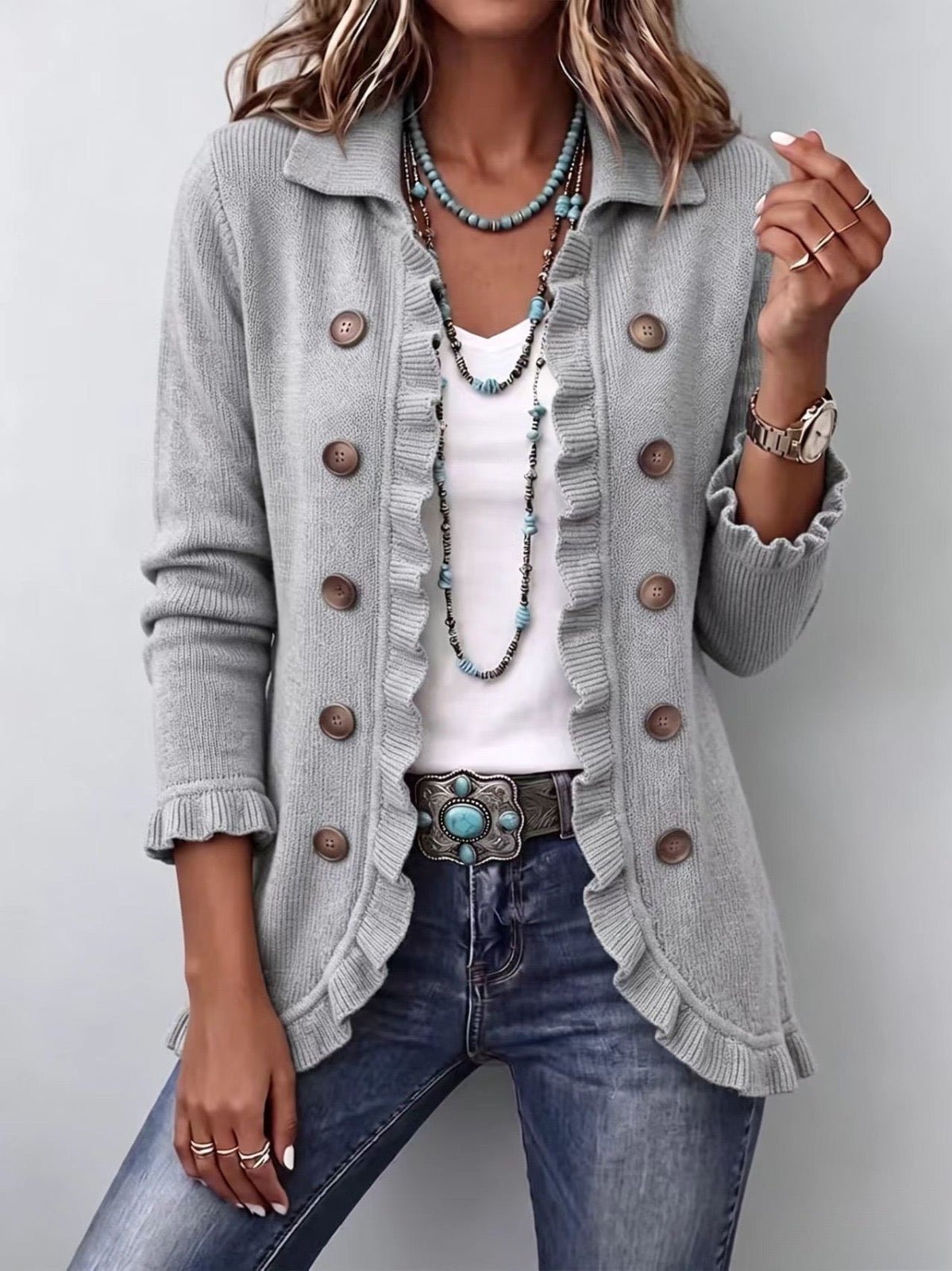 The Teodora Grey Ruffle Jacket