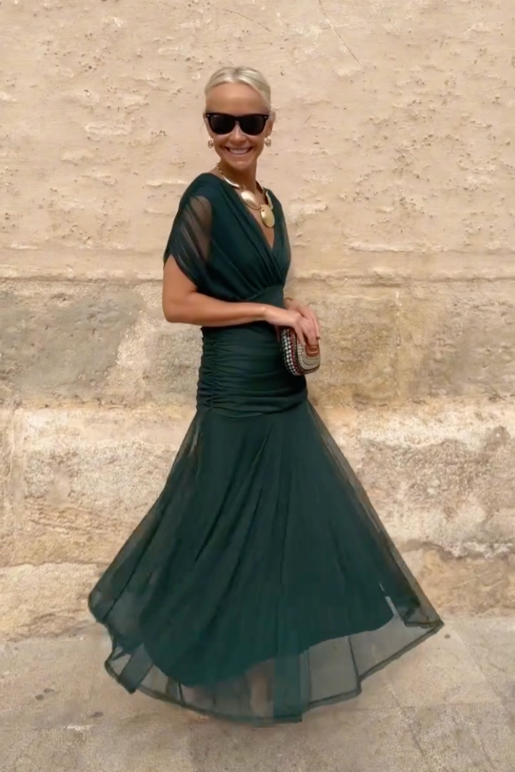Elegant V-neck Fantasy Party Maxi Dress