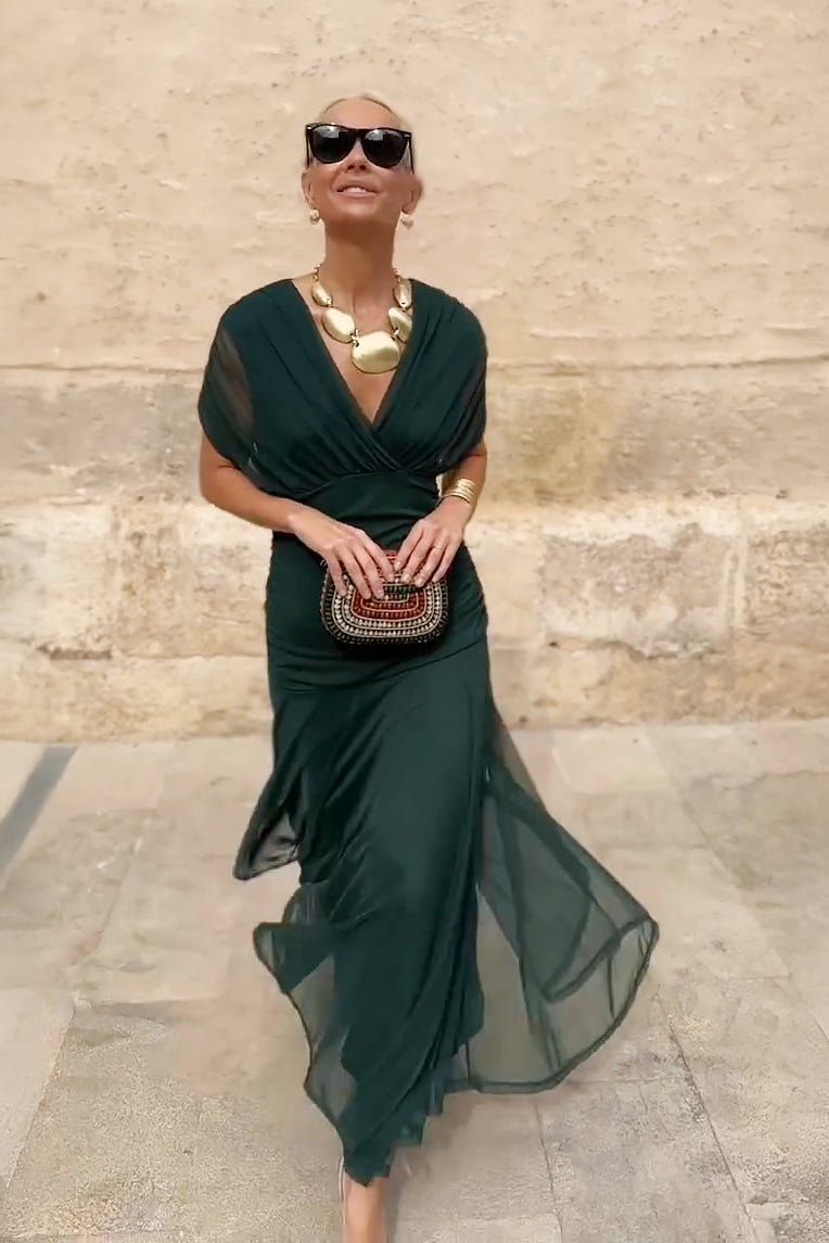 Elegant V-neck Fantasy Party Maxi Dress