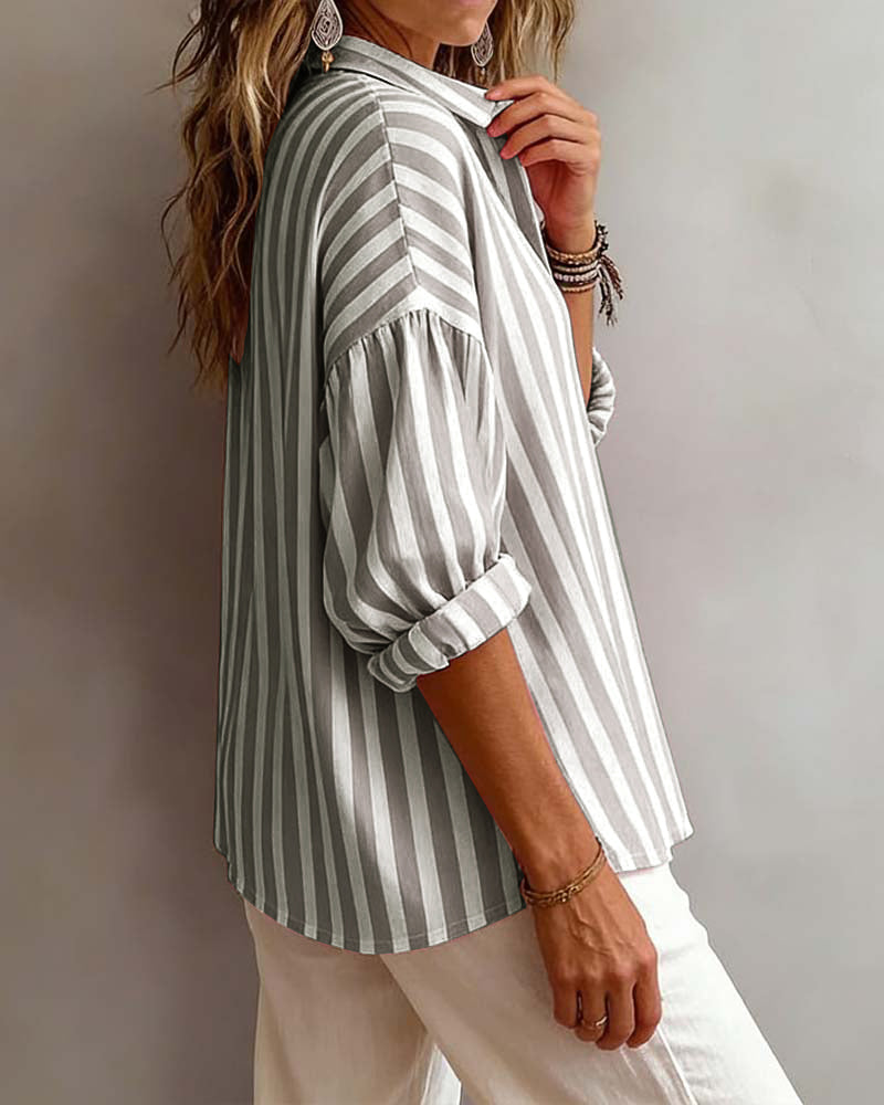 Nora | Loose Striped Blouse with Collar