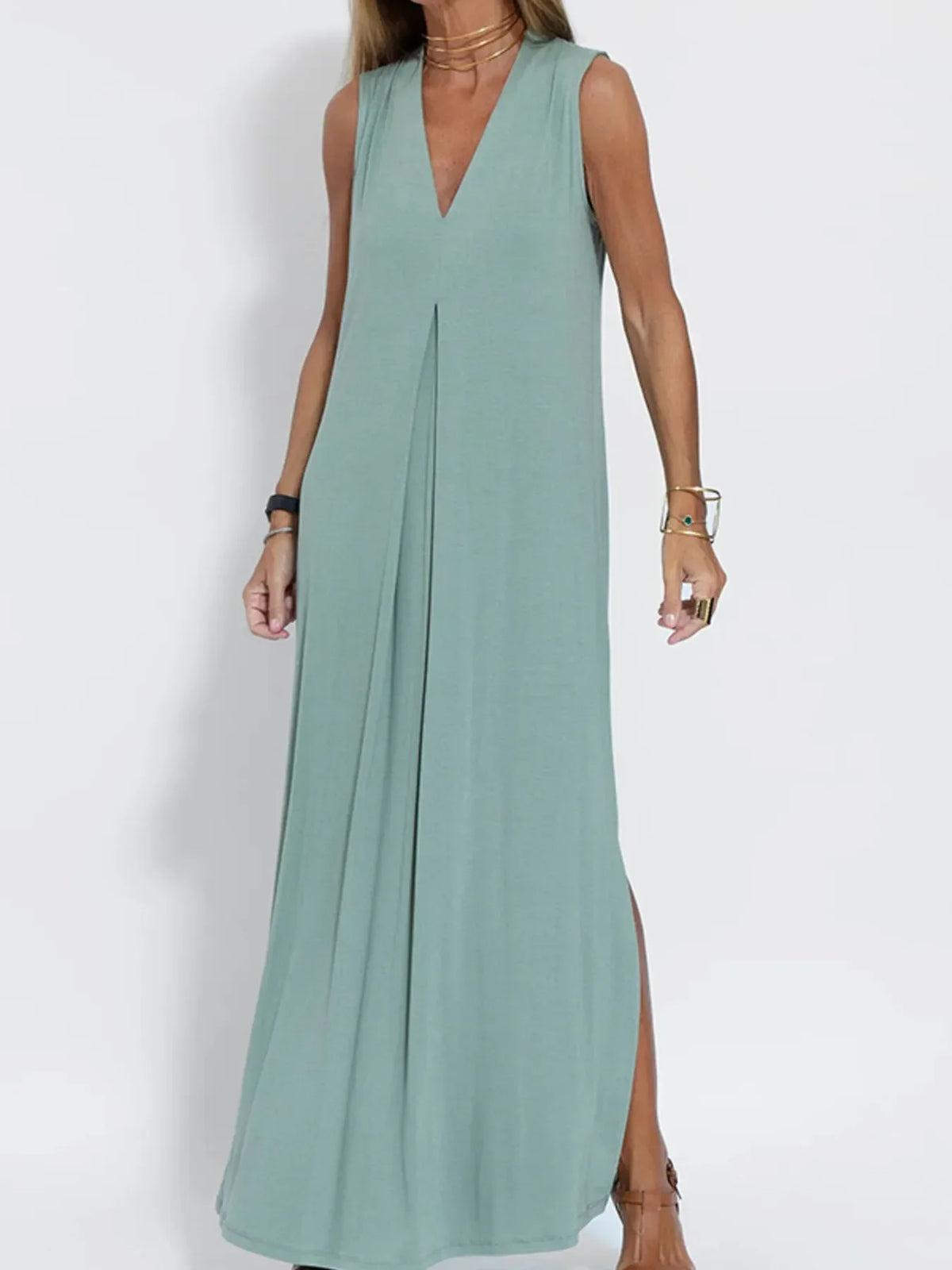 Full Size V-Neck Sleeveless Maxi Dress with Slit Plus Size
