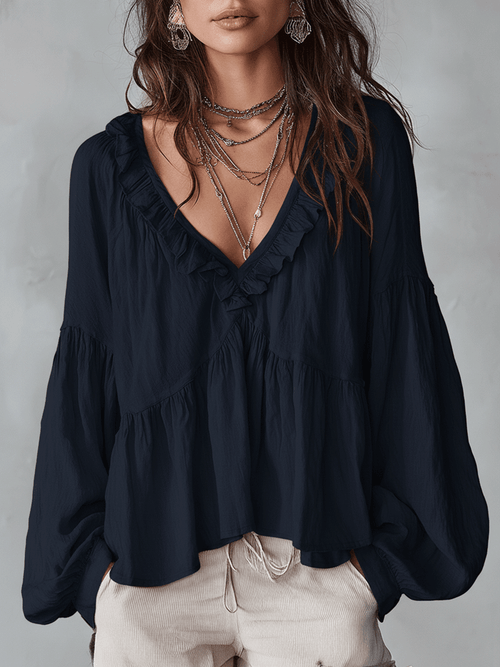 Airy Vintage-Inspired Ruffle Soft Ruffle Bohemian Blouse