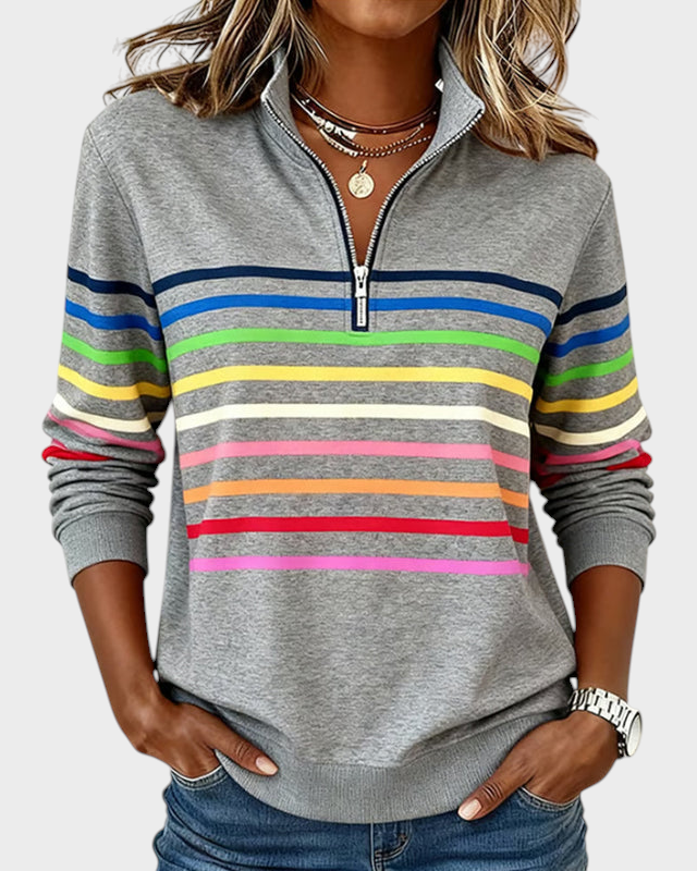 Marlen | Rainbow Half-Zip Blouse
