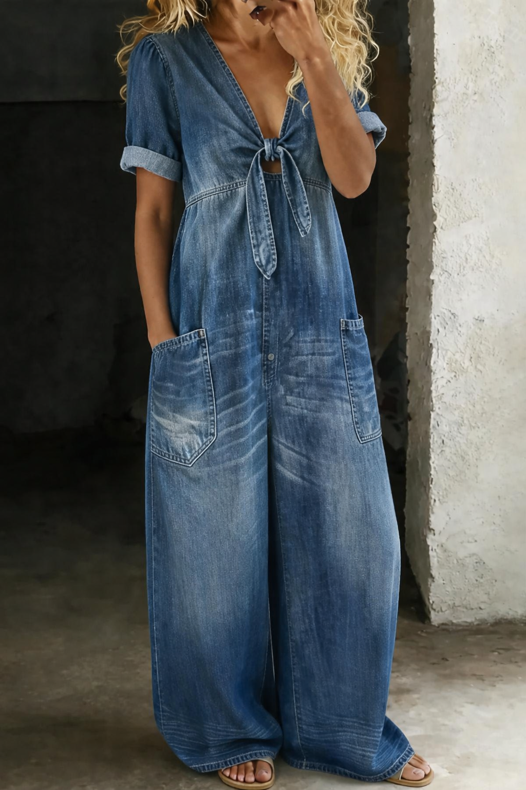 Maya | V Neck Short Sleeve Jumpsuit