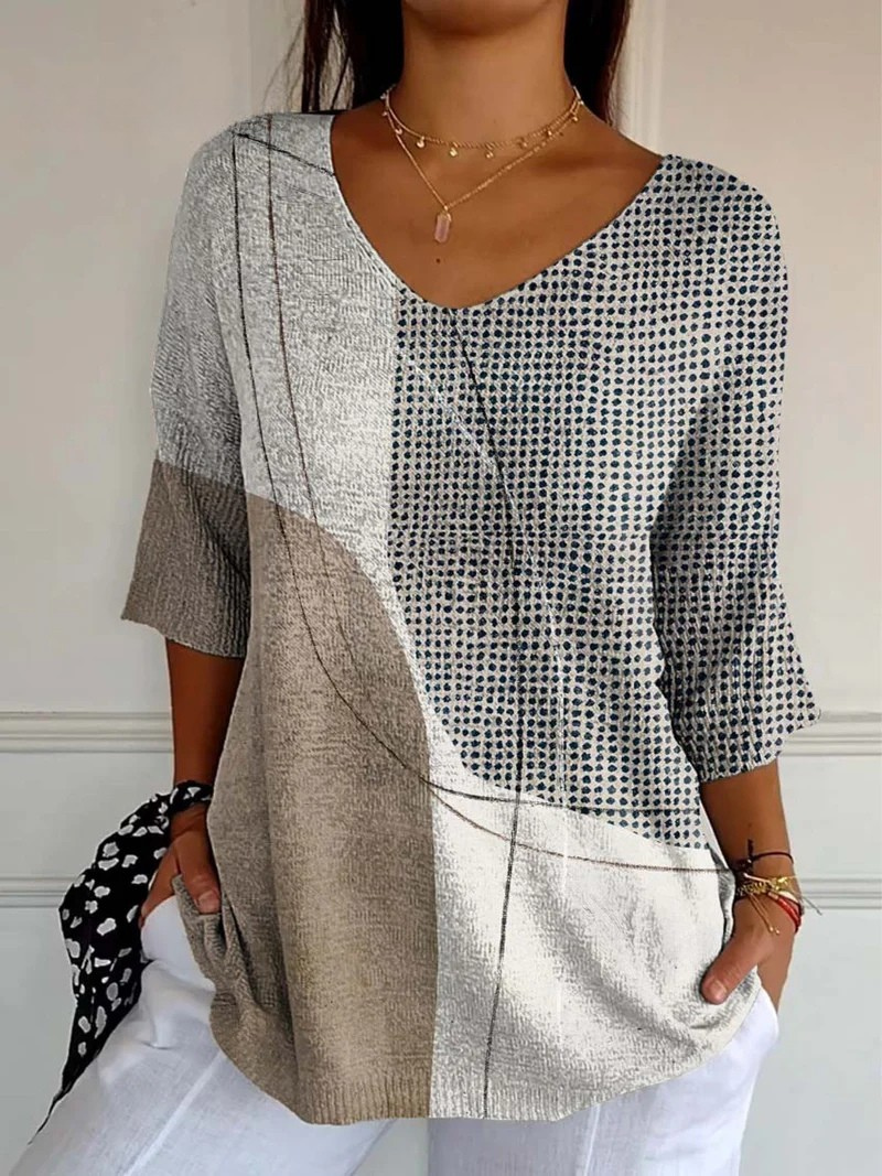 Women's Abstract Geometric Pattern Art Print Casual Knit Pullover