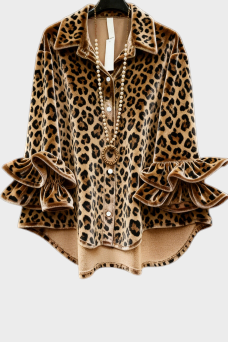 Hella | Retro leopard blouse with velvet ruffles