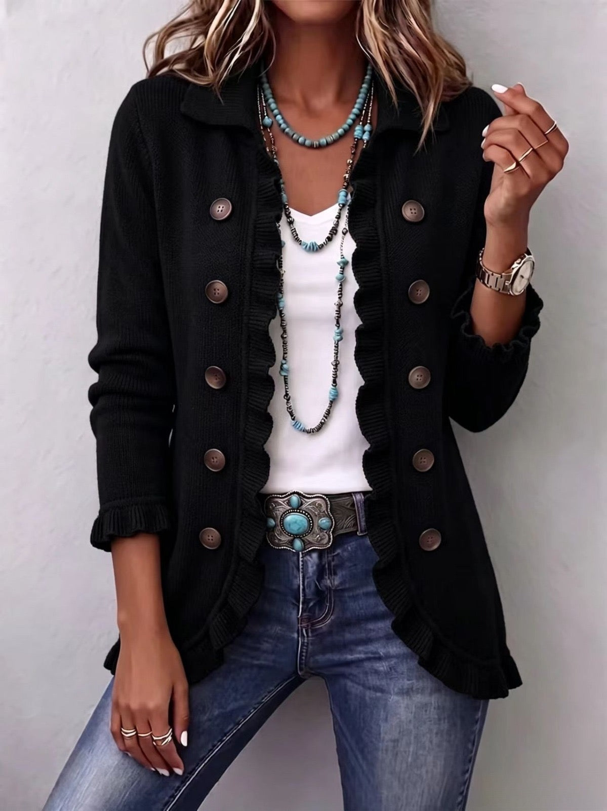 The Zaira Black Ruffle Jacket