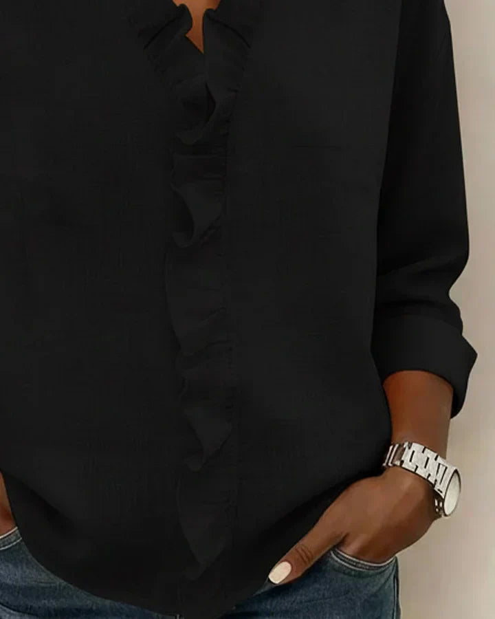 Susan | Blouse with Ruffles, V-Neck and Long Sleeves