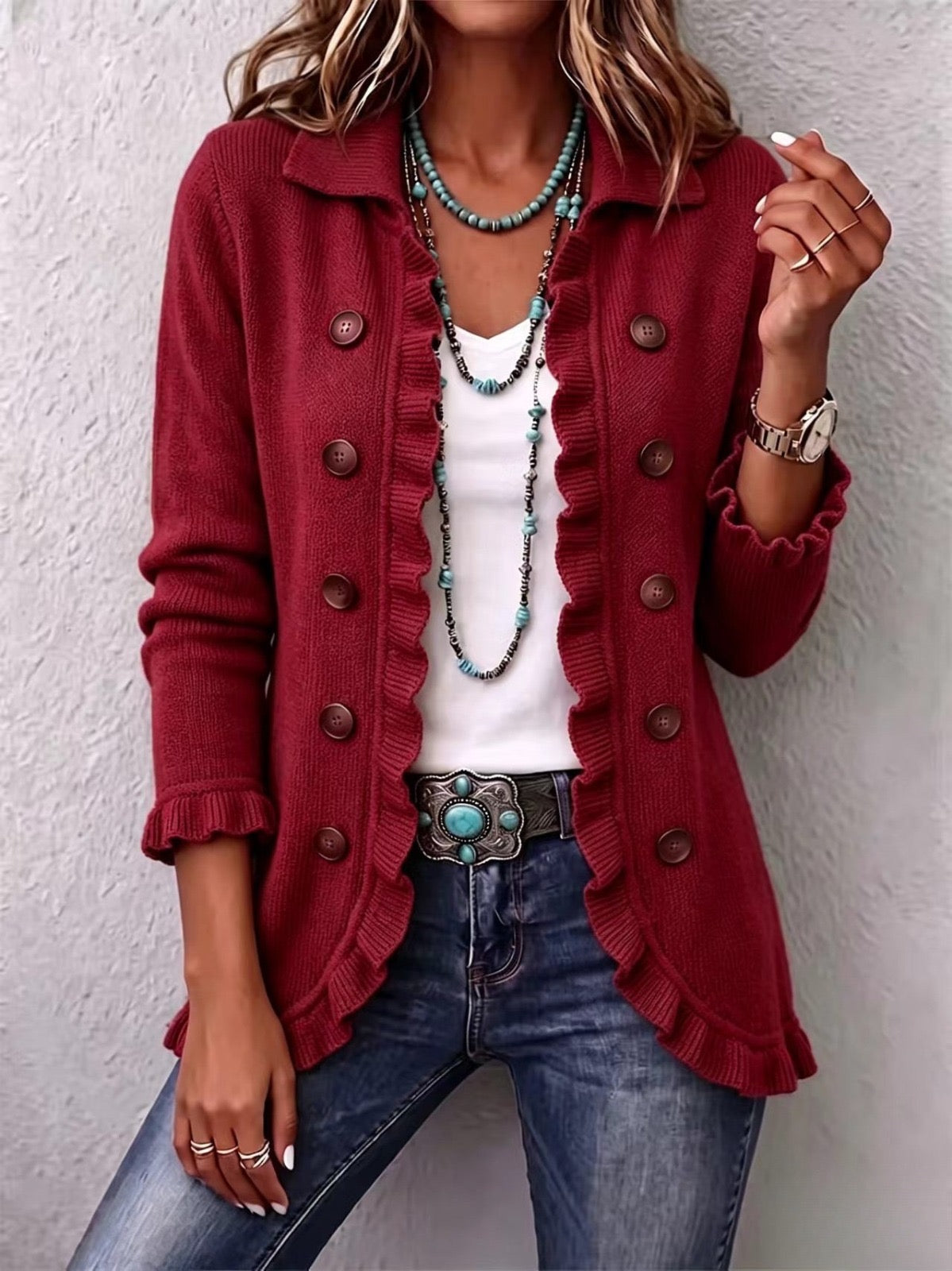 The Marta Ruby Red Ruffle Jacket