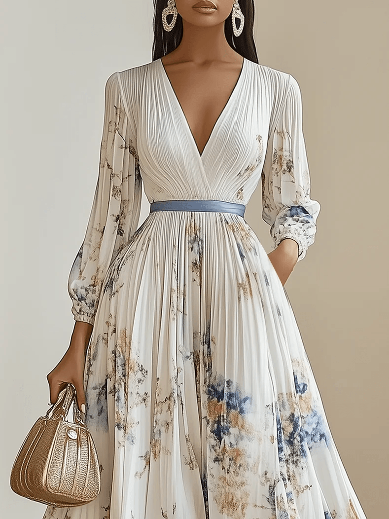 Amalia | White Floral Chiffon Balloon Sleeve Maxi Dress