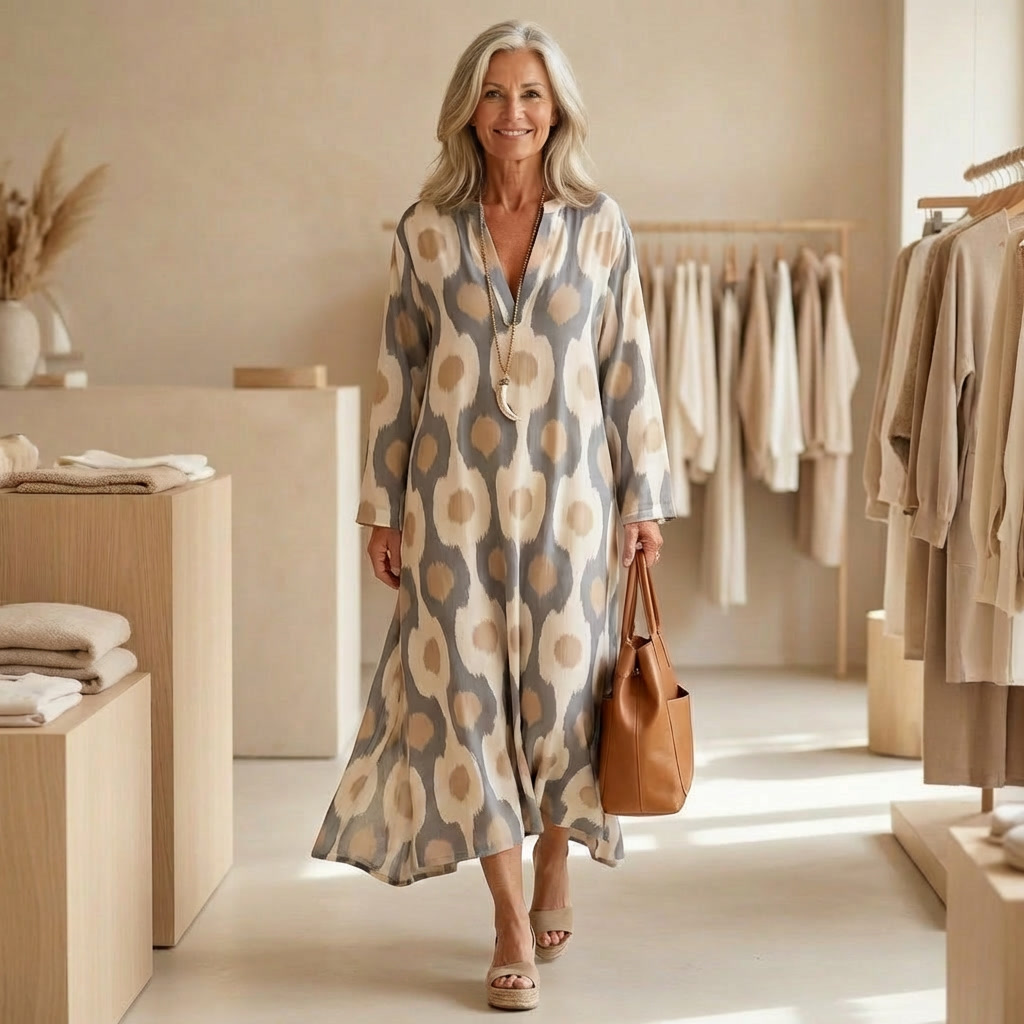 Mosaic Rhythm V-Neck Maxi