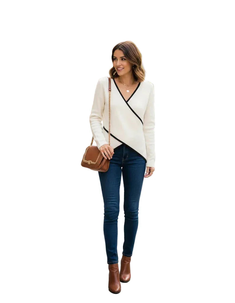 Women’s Elegant Wrap Knit Top with V-Neck