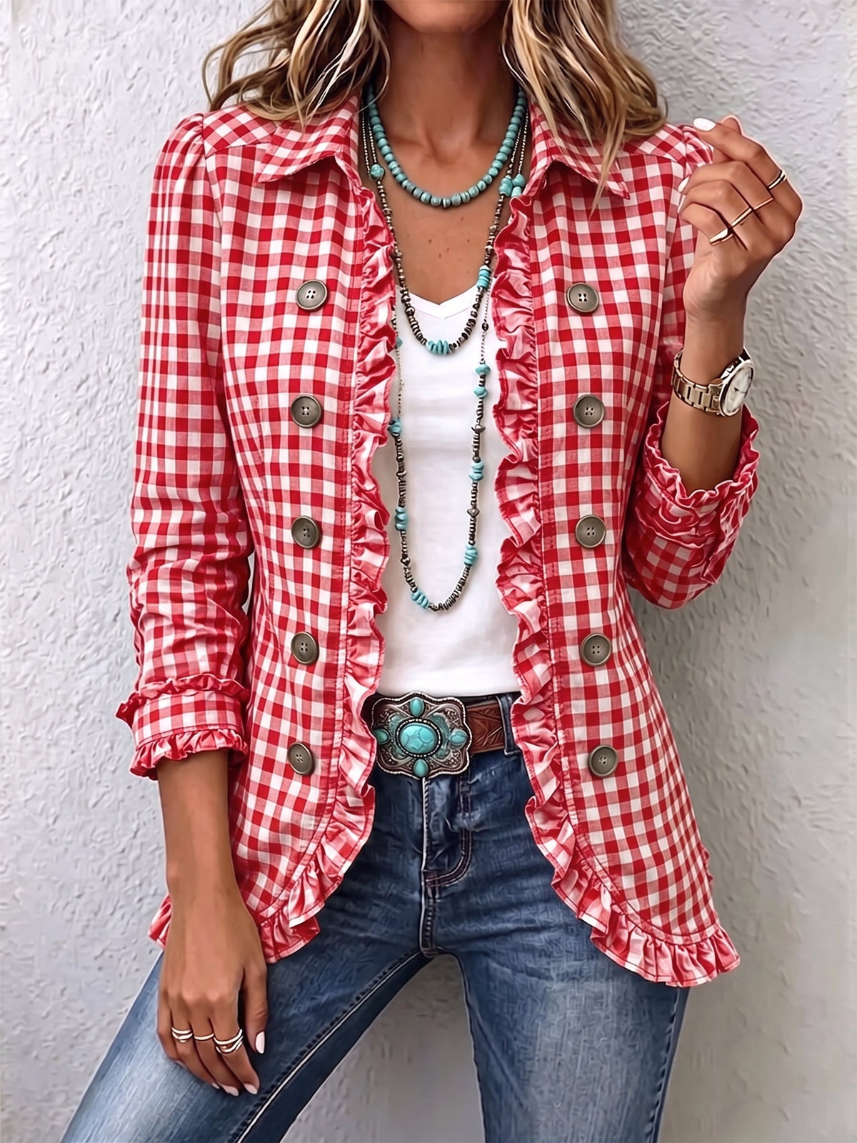 The Giulia Gingham Ruffle Jacket