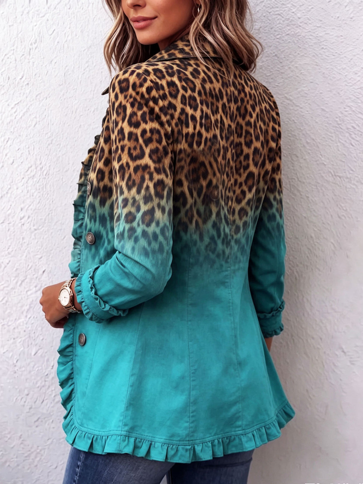 The Bice Turquoise Ombre Leopard Blazer