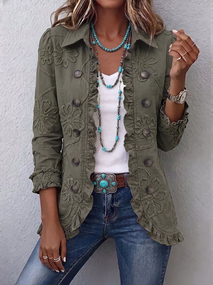 The Alessandra Retro Green Floral Jacket
