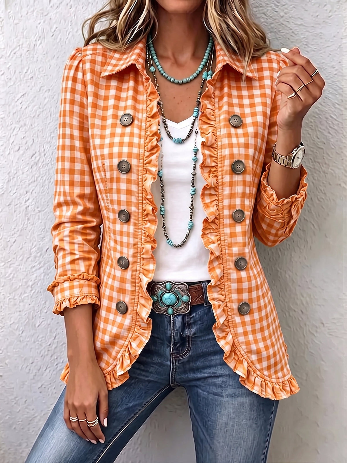 The Giulia Gingham Ruffle Jacket