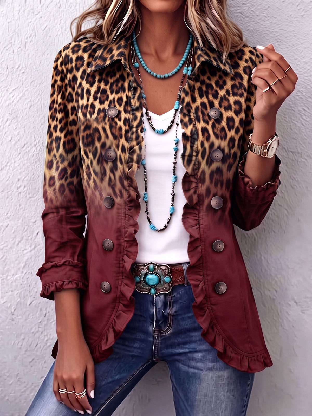 The Bice Turquoise Ombre Leopard Blazer