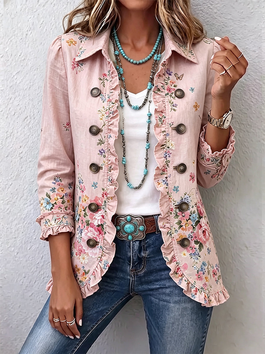The Martina Pink Floral Ruffle Jacket