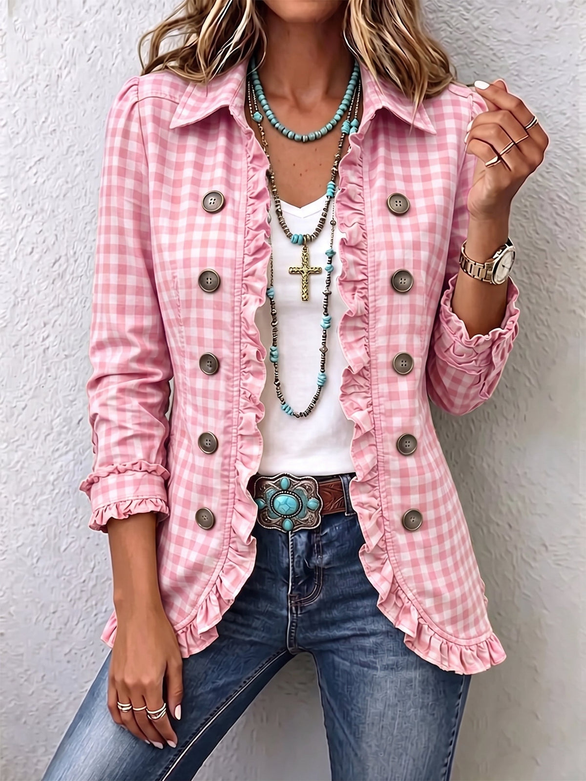 The Giulia Gingham Ruffle Jacket