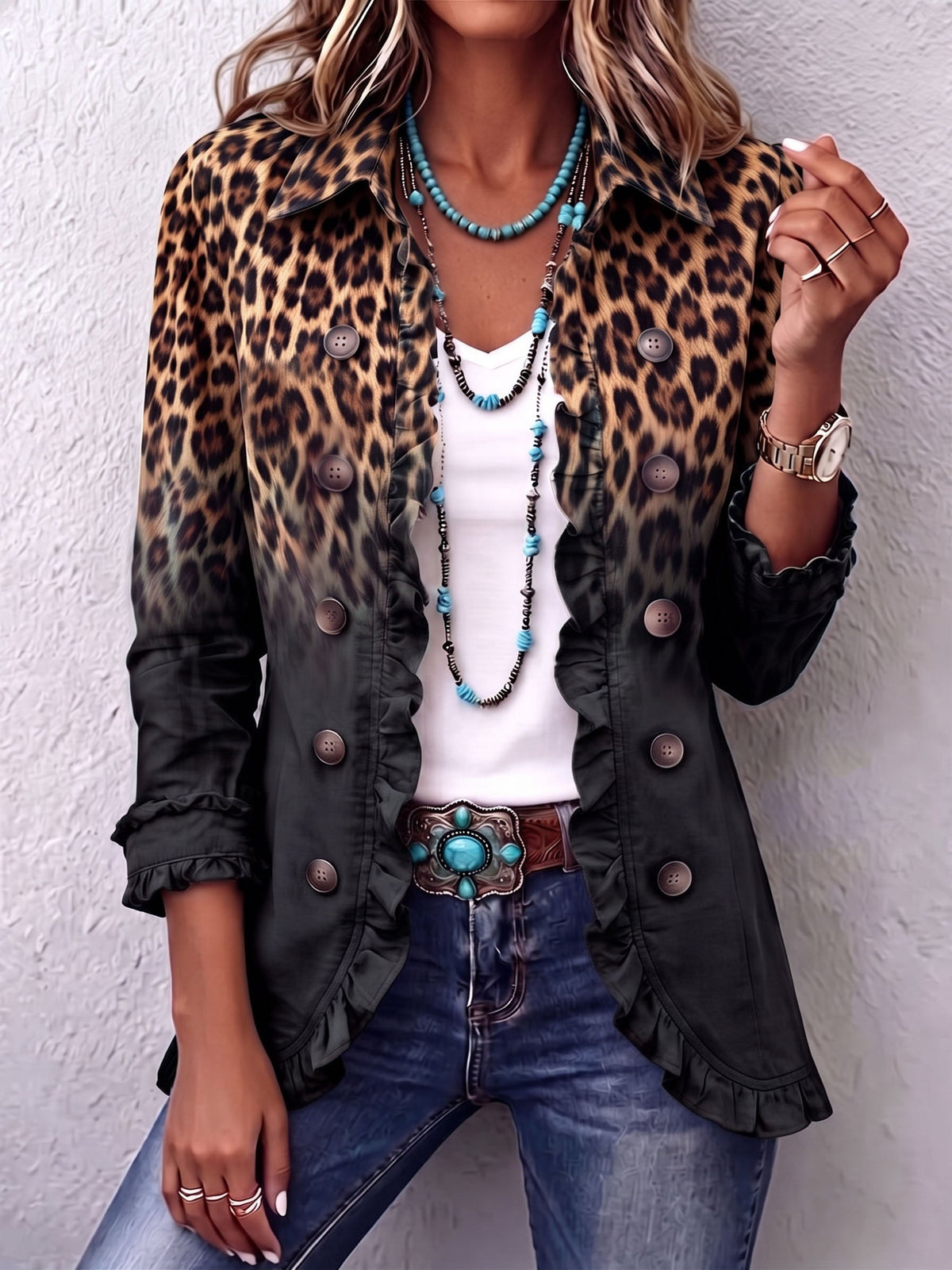 The Valentina Anthracite Ombre Leopard Blazer