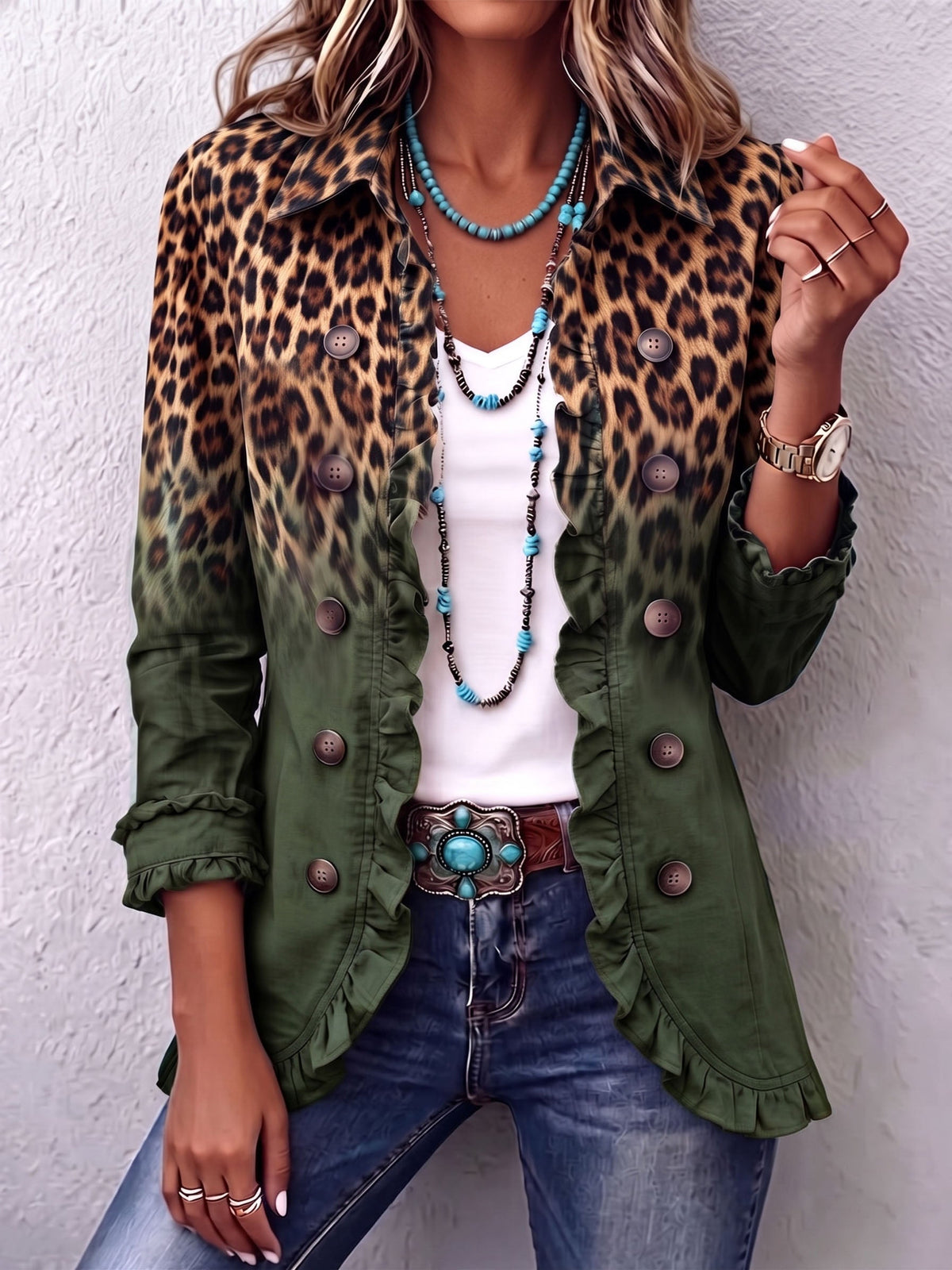 The Bice Turquoise Ombre Leopard Blazer